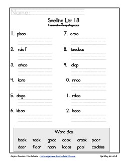 List 18: Word Scramble Spelling Worksheet