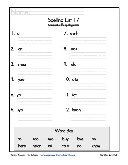 List 17: Word Scramble Spelling Worksheet