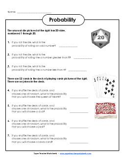 Probability Cards (Intermediate) Worksheet