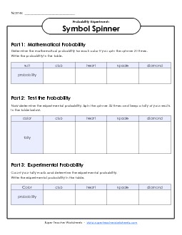 Card Spinner Experiment (Basic) Probability Worksheet