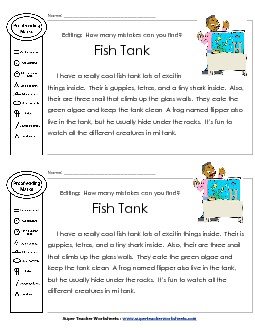 Proofreading:  Fish Tank Editing Worksheet