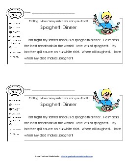 Proofreading: Spaghetti Editing Worksheet