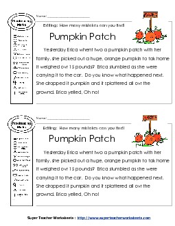 Proofreading: Pumpkin Patch Editing Worksheet