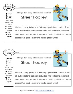 Proofreading: Street Hockey Editing Worksheet