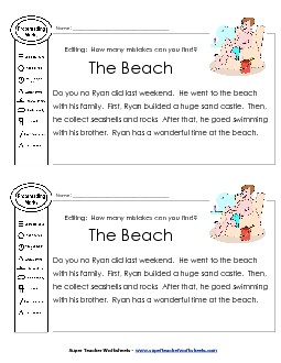 Proofreading: Beach Free Editing Worksheet