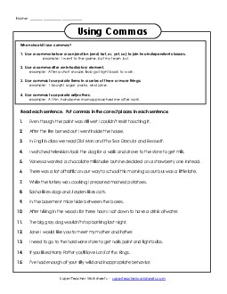 Using Commas Punctuation Worksheet