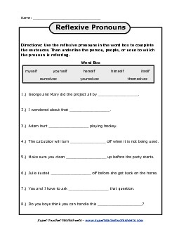 Reflexive Pronouns Worksheet