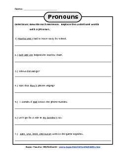 Replace with a Pronoun Pronouns Worksheet