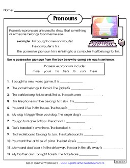 Possessive Pronouns Worksheet