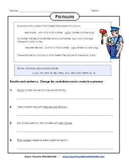 Pronouns Free Grammar Worksheet