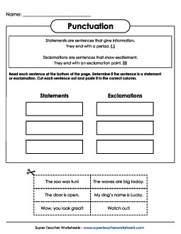 Cut and Paste Punctuation 2 Worksheet