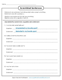 Sentence Scramble Punctuation Worksheet