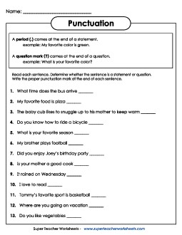 Periods & Question Marks Free Punctuation Worksheet