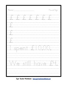 Pound Sign (U.K.) Printing Worksheet