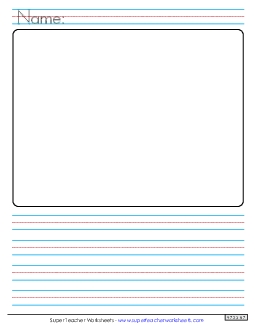 Primary Paper with Box for Picture (Name Line) Printing Worksheet