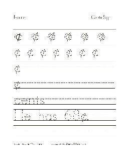 Cents Sign Printing Worksheet