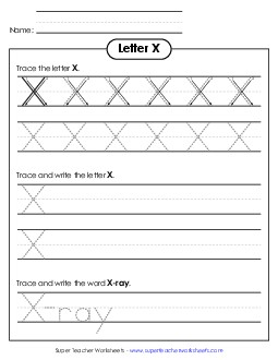 Uppercase X (Tracing Dotted Line) Printing Worksheet