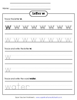 Lowercase w (Tracing Dotted Line) Printing Worksheet