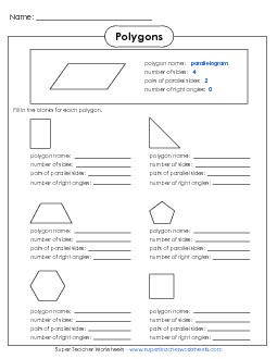 Polygon Sides, Angles, and Lines Geometry Worksheet