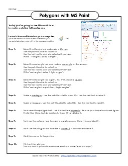 Polygons with MS Paint Geometry Worksheet