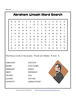 Word Search (Easier) Free Presidents Day Worksheet