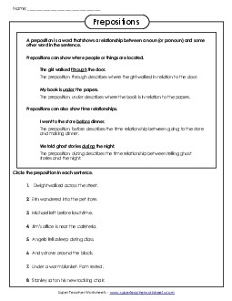 Prepositions Free Worksheet