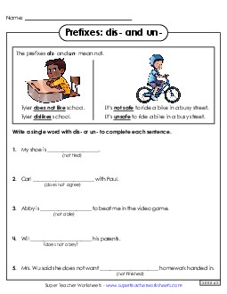 Prefixes Dis- and Un- Free Prefixes Suffixes Worksheet