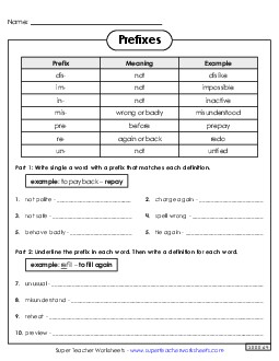 Making Words with Prefixes Prefixes Suffixes Worksheet