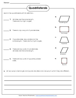 Quadrilateral Matching Geometry Worksheet