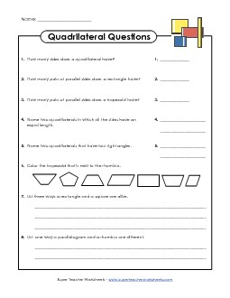 Quadrilateral Questions Geometry Worksheet