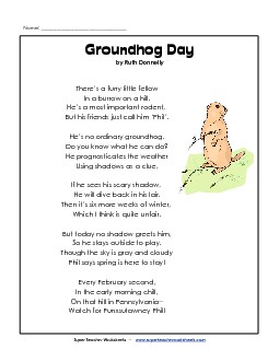 Groundhog Day (Groundhog Day) Poems Worksheet