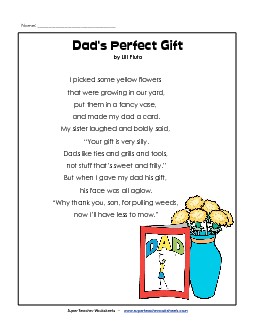 Dad\'s Perfect Gift (Poem) Free Poems Worksheet