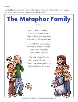 Metaphor Family 4th Grade Reading Comprehension Worksheet