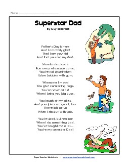 Super Star Dad (Poem) Poems Worksheet