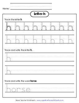 Lowercase h (Tracing Dotted Line) Printing Worksheet