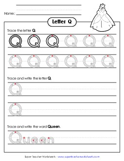 Uppercase Q (Outlined Letters) Printing Handwriting Worksheet