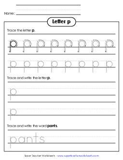 Lowercase p (Tracing Dotted Line) Printing Worksheet