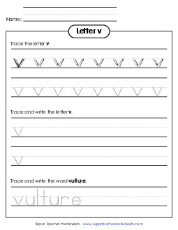 Lowercase v (Tracing Dotted Line) Printing Worksheet