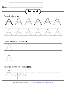 Uppercase A (Tracing Dotted Line) Free Printing Worksheet