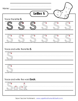 Uppercase S (Outlined Letters) Printing Handwriting Worksheet