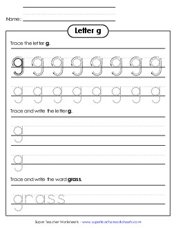 Lowercase g (Tracing Dotted Line) Printing Worksheet