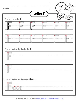 Uppercase F (Outlined Letters) Printing Handwriting Worksheet