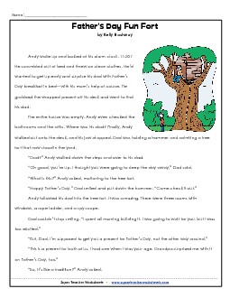 Father\'s Day Fun Fort (Fiction Story) Fathers Day Worksheet