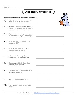 Dictionary Mysteries Dictionary Skills Worksheet