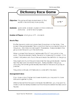 Dictionary Race Game Dictionary Skills Worksheet