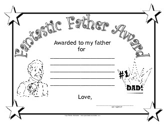 Fantastic Father Award Fathers Day Worksheet