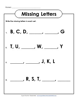 Missing Letters (Upper-Case) Alphabetical Order Worksheet