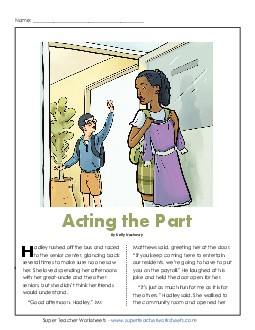 Acting the Part 4th Grade Reading Comprehension Worksheet