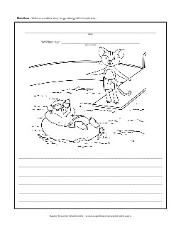 Pig & Cat in the Pool Writing Storypics Worksheet