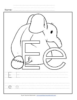 Letter E: Color-and-Write Alphabet Worksheet